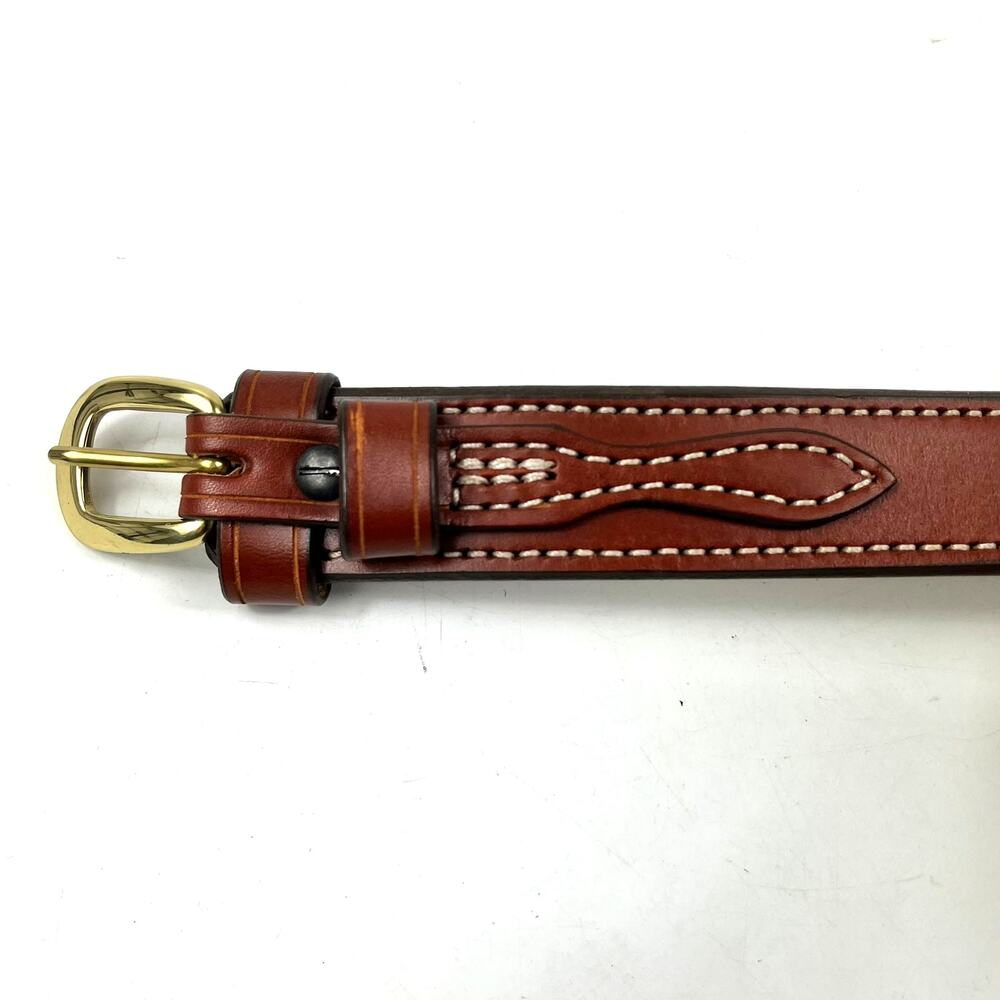 Aker NRA Walker Ranger Belt Sz46 Brown Leather Brass Buckle Made in USA B10-46 - Picture 2 of 12